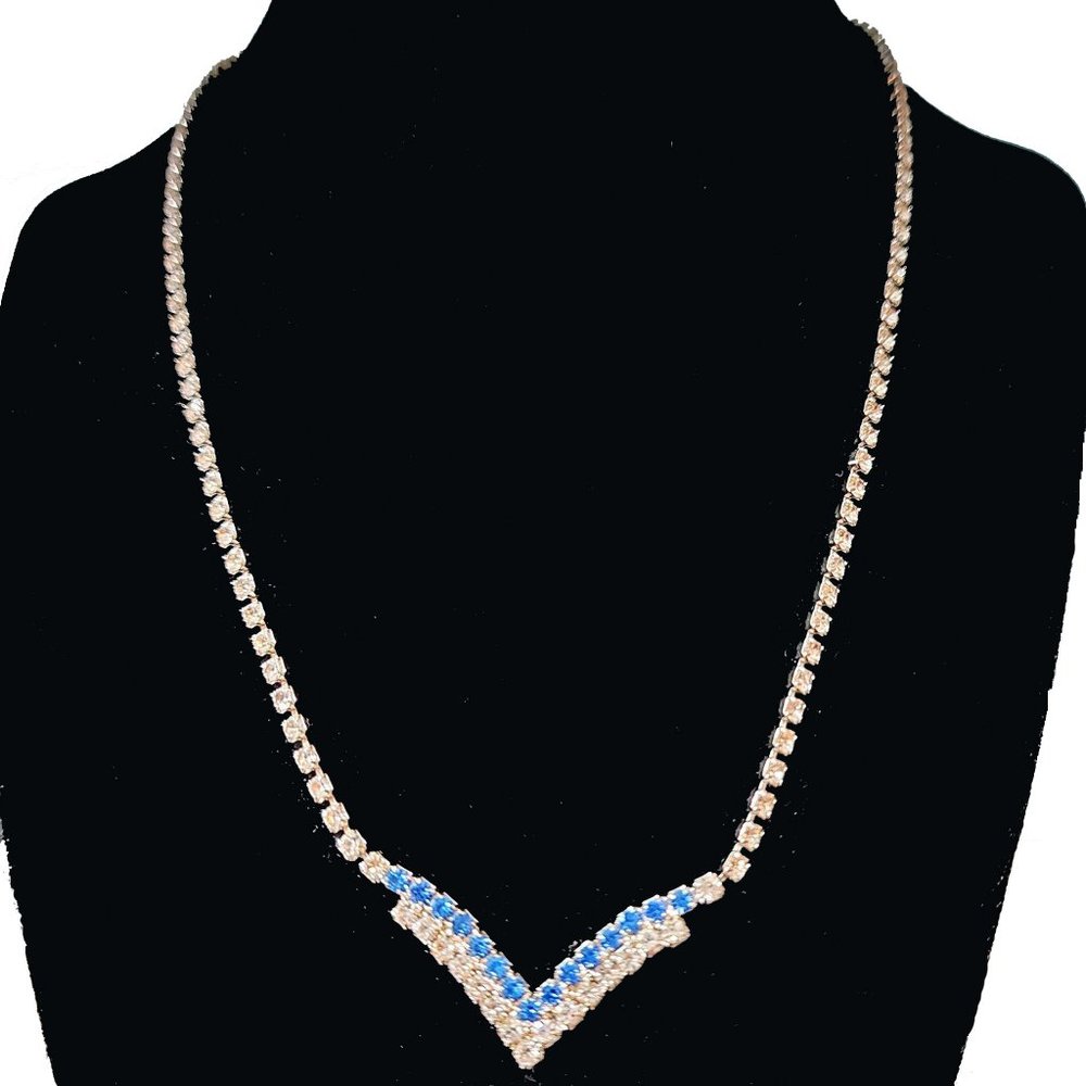 Vintage Sapphire Chevron Rhinestone Necklace c. 1960's